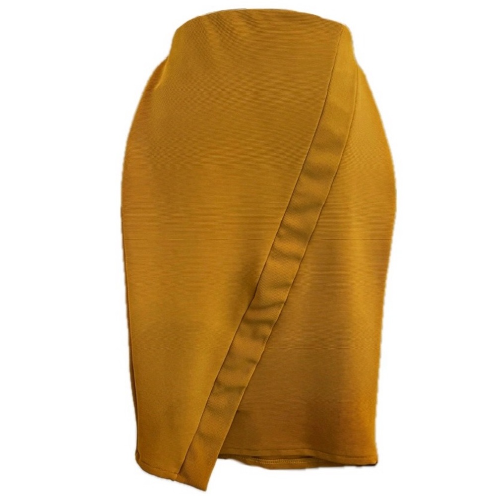 ZARA Ribbed Asymmetrical Pencil Skirt Mustard Yellow Size M (28) Bodycon